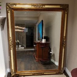 Large 58” Antique Gold/Ivory Tone Wooden Mirror - Ornate French Baroque