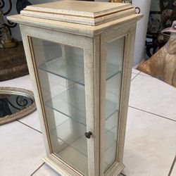 23” tall X 7.25” deep X 11” wide. Vintage cabinet, beautiful, real wood & glass.  Like new MCM showcase! French Italian Provincial mid century modern.