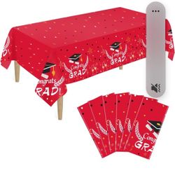 6 Red Graduation plastic Disposable Tablecloth 