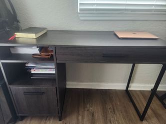 Dark Wood Computer Desk with Drawer & Storage