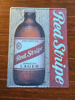 (3) Red Stripe Jamaican Lager Silver Tin Beer Sign - 22” x 16”