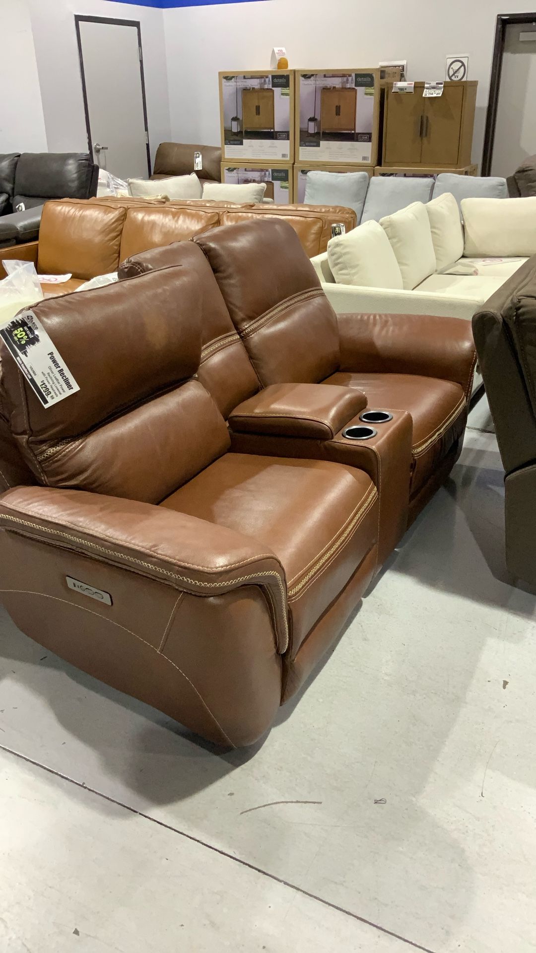 Power Recliner Oliver Leather Power Loveseat With Power Headrest