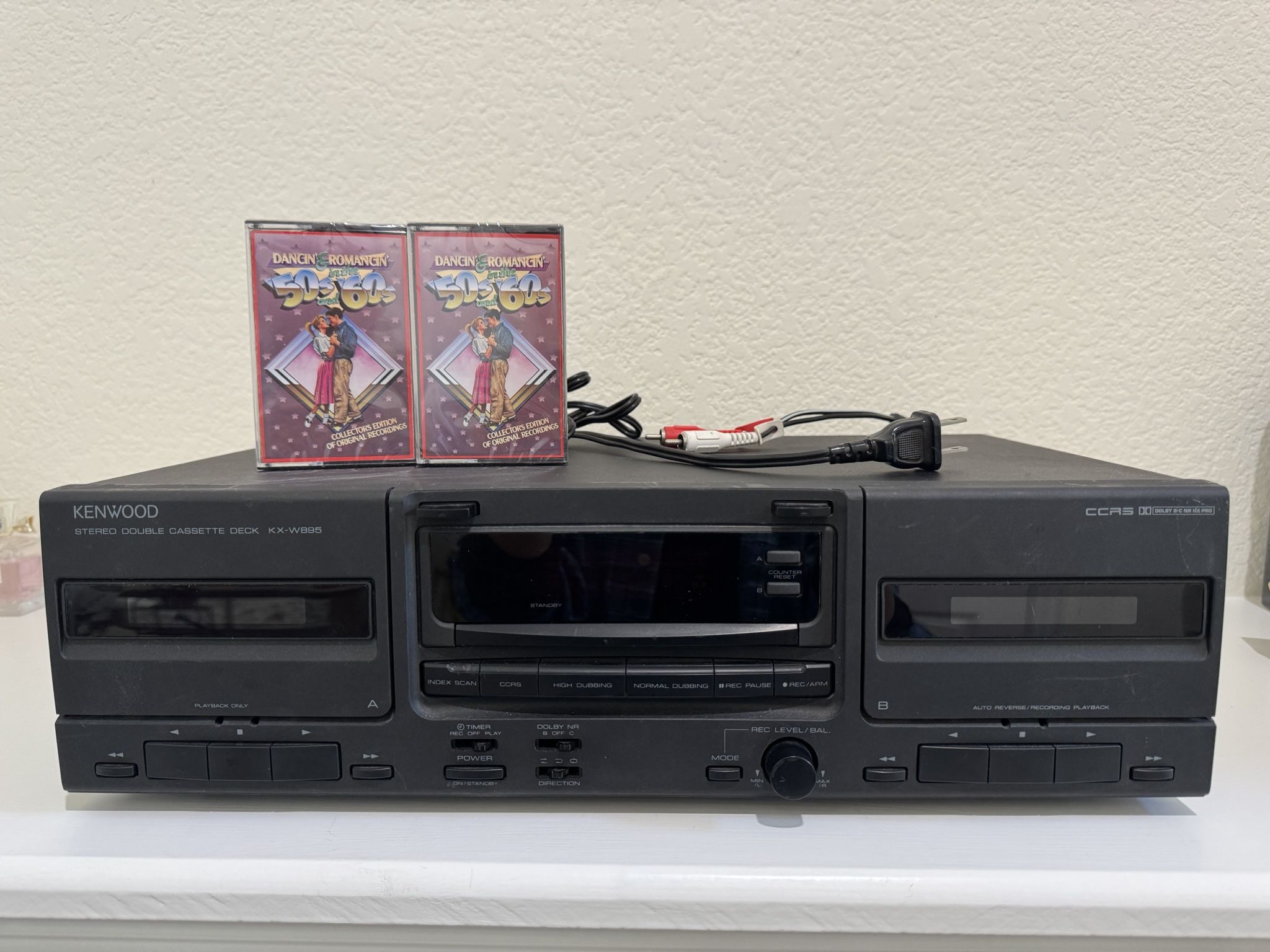 Kenwood KX-W895 Dual Cassette Deck – Auto-Reverse, Dolby B/C, High-Speed Dubbing | w/NEW 50s-60s Mix Tapes & RCA Lead