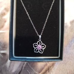 .925 Silver Plumeria Necklace With Amethyst Stones