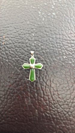 Cross silver 925 green jade stones