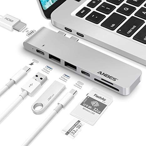 USB C Hub, ANBES USB C Adapter for MacBook Pro/USB-C Port/4K/SD Card Reader/2xUSB 3.0 Type-A Ports (Silver)