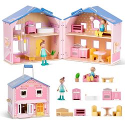 Pink Wooden Dollhouse 