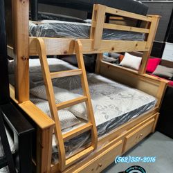 Twin Full Natural Bunk Bed With Mattress Colchon Nuevo 