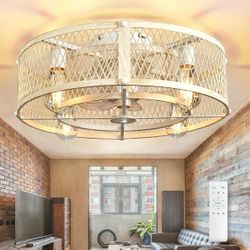 Depuley Flush Mount Ceiling Fan: 20" Caged Ceiling Fans with Lights and Remote Control for Kitchen Bedroom Farmhouse - Rustic Low Profile Ceiling Fand