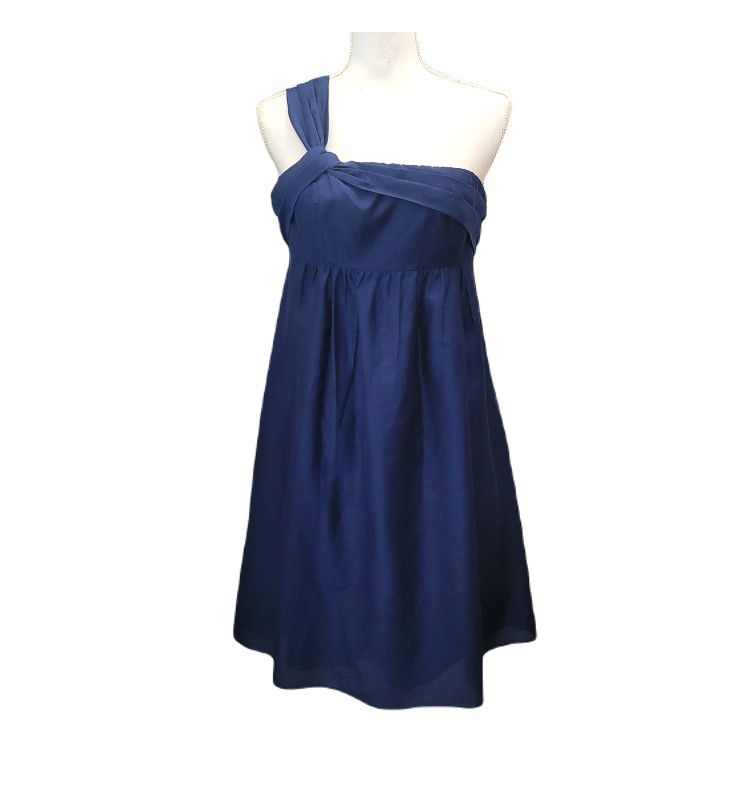 Ann Taylor LOFT Babydoll One Shoulder Silk Blend Empire Tent Mini Dress Blue 6
