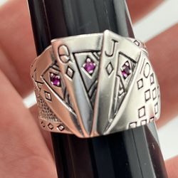 925 Sterling Silver Playing Poker Cards, Gamble Lucky, Biker Men's Ring Size 12