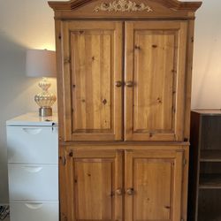 Storage Shelves, Armoire, Bedside Table, Lamp