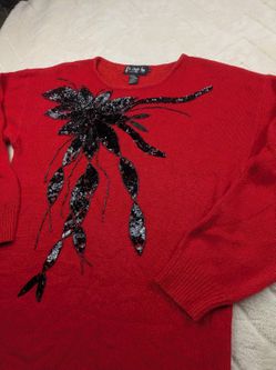 Le Choi's Red Embellished Long Sleeve Sweater