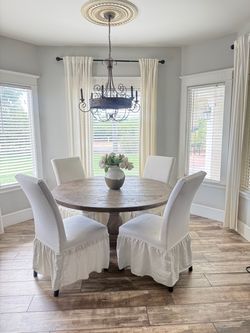 Round Wood Pedestal Dining Table + 4 Chairs