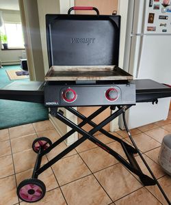 Daytona 2-Burner Propane Gas Grill 21 in. Flat Top Griddle with Foldable Cart in Black