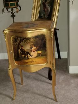 Antique Victorian Sheet Music Cabinet Gold Gilt PHONOGRAPH Stand