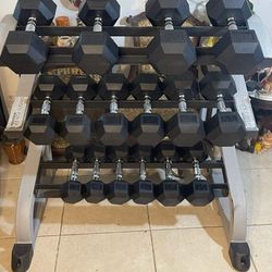 SET OF RUBBER DUMBBELLS (15s to 50s) **RACK SOLD** : (PAIRS  OF)  :  15s  20s  25s  30s  35s  40s  45s  50s  