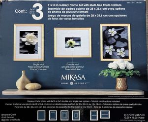 Mikasa Home Accents 3-Piece 11x14 Brushed Gold Wall Frame Set, Clear Glass