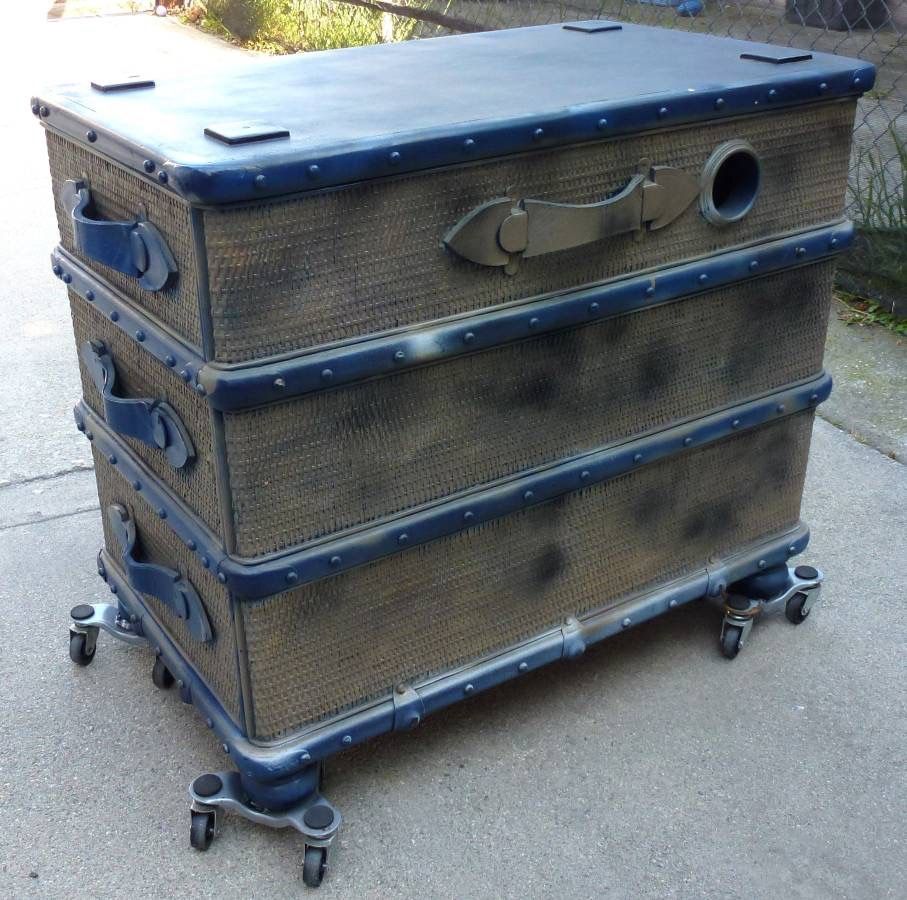 Vintage Theodore Alexander Mid Century Bamboo Trunk Chest With Leather handles