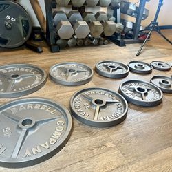 IVANKO’S FULL Olympic Set [ 5s And 2.5s Different Brand] Reconditioned Beautiful Vintage Cast Iron Weight Plates 