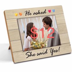 Rustic Wood Picture Frame,Couple Picture Frame-He Asked, She Said Yes-for 5x7 Photo,Engagement Gift for Couples, Bride-to-Be, Wedding Shower or Propos