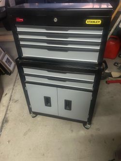 Stanley metal toolbox 2 piece along with all tools in photos