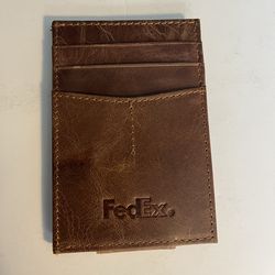 FedEx Gubintu Men’s Slim Brown Leather Card Holder with Magnetic Clip
