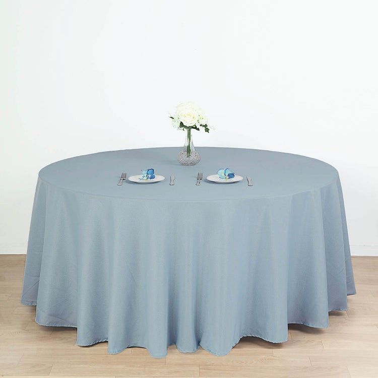 Dusty Blue Seamless Polyester Round Tablecloth