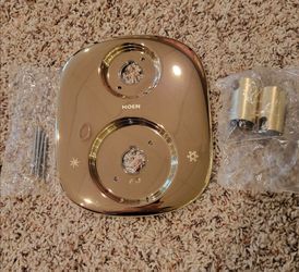 Moen shower faucet faceplate  in a polished brass finish.