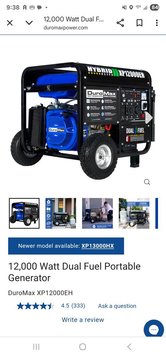 DuroMax XP12000EH 12,000-Watt Dual Fuel Portable Generator