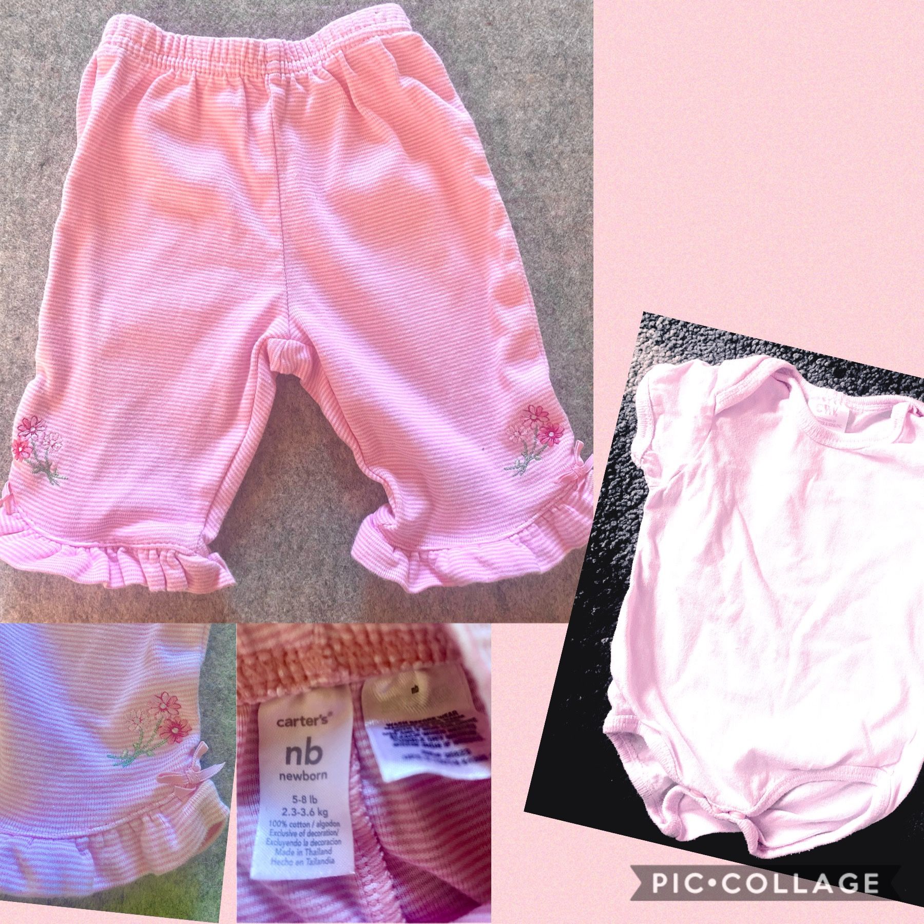 newborn (5-8 pounds) cotton knit pink pinstriped ruffled pants, & onesie