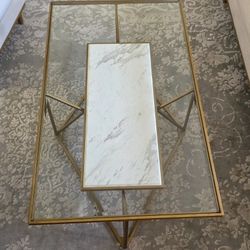 CB2 Gold and Marble Glass Coffee Table