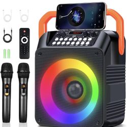 Karaoke Machine for Adults with 2 Wireless Microphones/6.5IN Speaker/PA System with Remote Control/LED Light