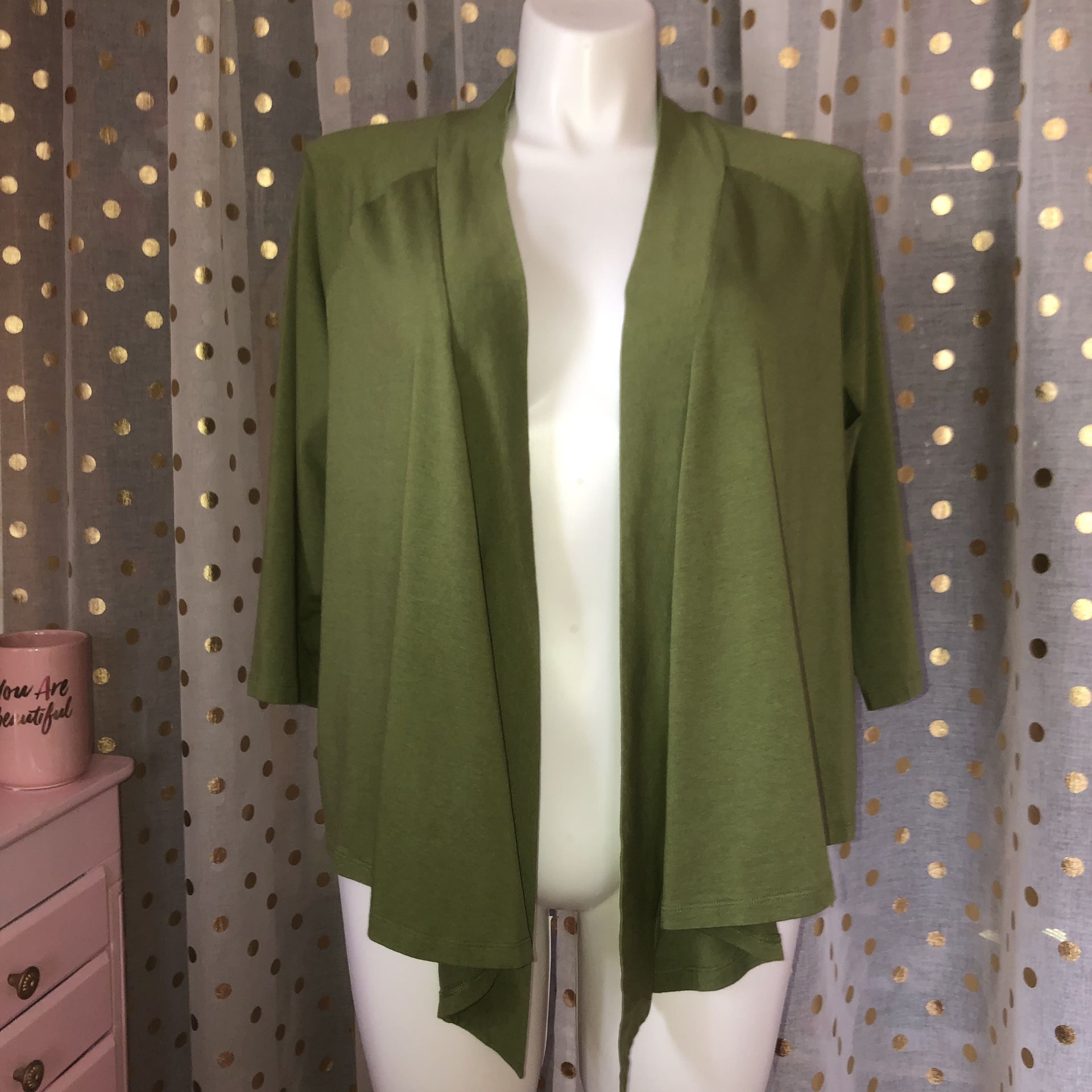 Charter Club size 2x open front olive green 3/4 length sleeve top