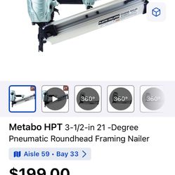 Metabo HPT 3-1/2-in 21-Degree Pneumatic Framing Nailer And 2 Boxes Grip-Rite 21