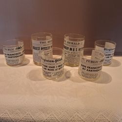 Vintage Libbey Newspaper Headline Rocks Glasses Set of 6