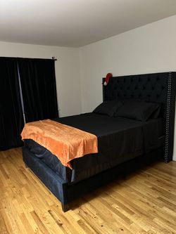 Queen Bed Frame with Tufted Headboard – $200 OBO