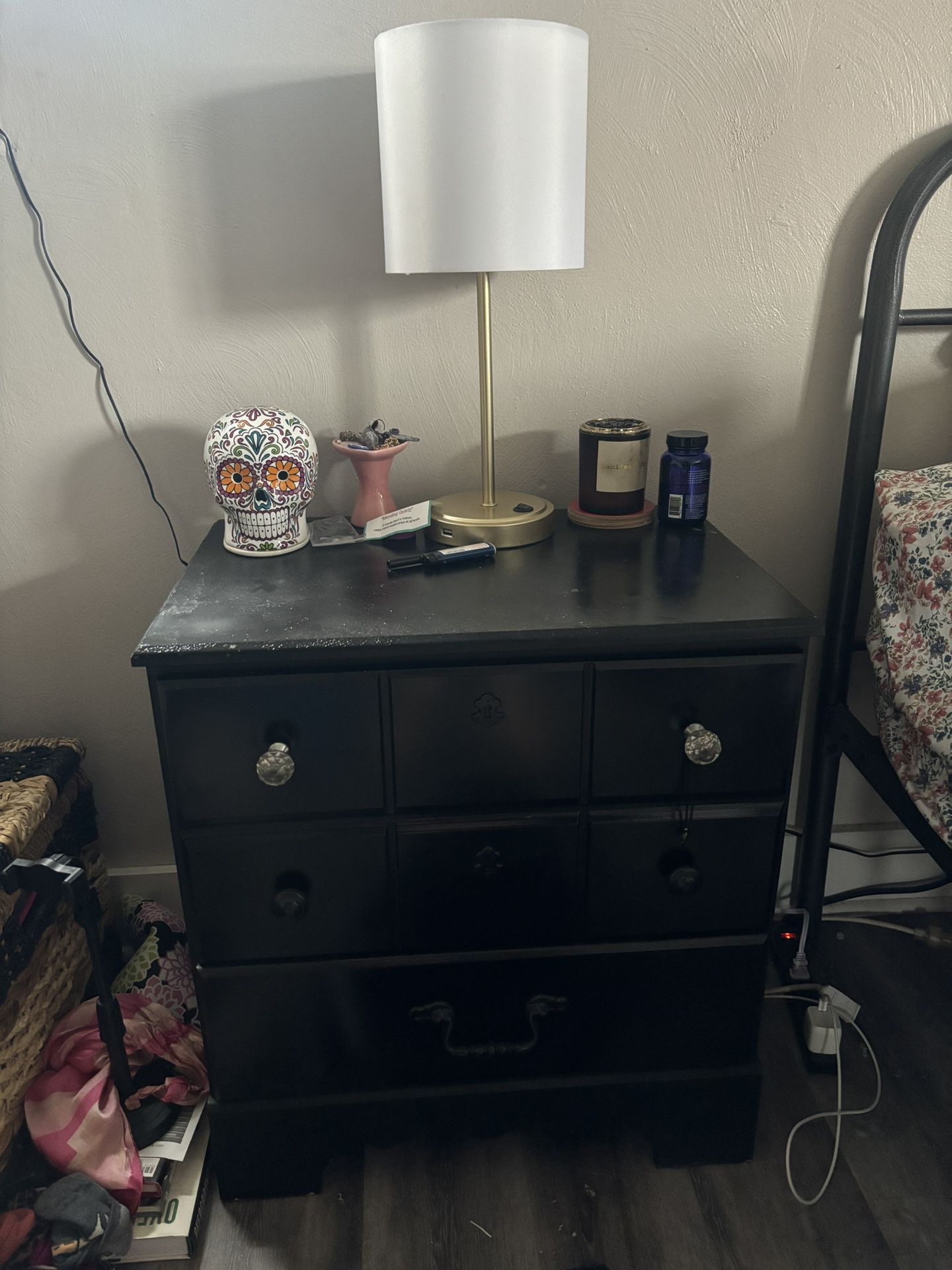 Black Side Table With 2 Drawers