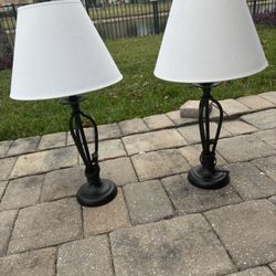 Stylish DarkTable Lamps With White Shades