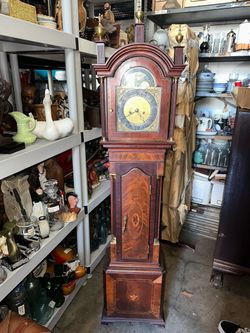 Antique Style Dwarf Tall Case Grandfather Clock Moon Dial 2 Weight AS IS