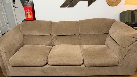 3-Seat Tan Fabric Sofa