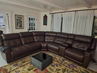 Large Brown Leather Power Reclining Sectional