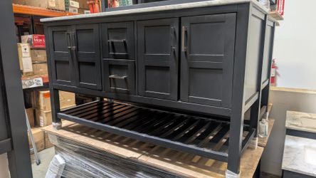 **Blowout Sale! Light Black 60 in Bathroom Vanity with Marble Top and Sink 15+ Available**