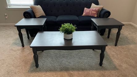3-Piece Coffee Table Set – Charcoal Black – Coffee Table + 2 End Tables