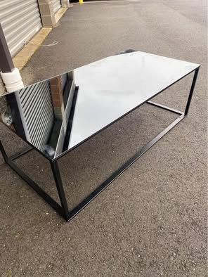 Smoked Mirror Coffee Table W/ Steel Base