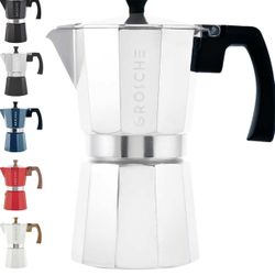 GROSCHE Milano Stovetop Espresso Maker Moka Pot 6 espresso Cup - 9.3 oz, Silver - Cuban Coffee Maker Stove top coffee maker Moka Italian espresso grec