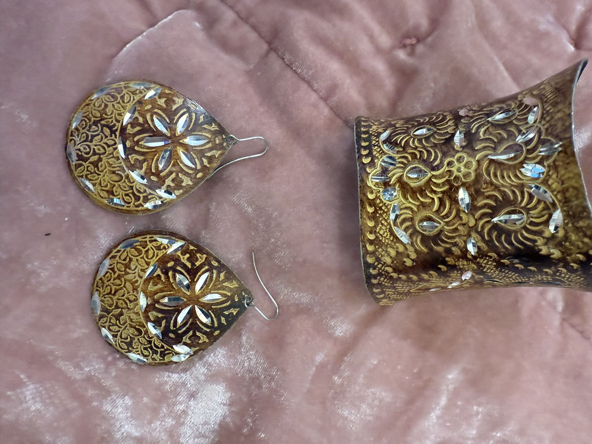 Cuff And Matching Earrings Metal