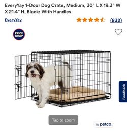 EveryYay 1-Door Dog Crate, Medium, 30" L X 19.3" W X 21.4" H, Black