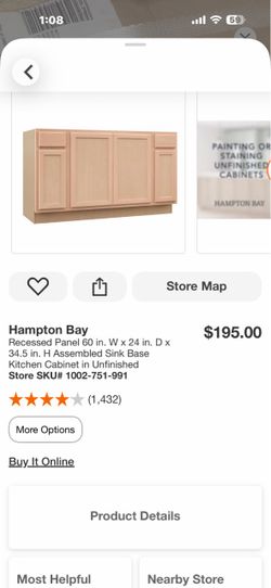 Hampton Bay Recessed Panel 60 in. W x 24 in. D x 34.5 in. H Assembled Sink Base Kitchen Cabinet in Unfinished Have 3 items 3 are damaged in the side