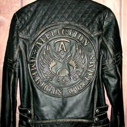 AFFLICTION FREE BLACK DISTRESSED LEATHER JACKET SIZE S